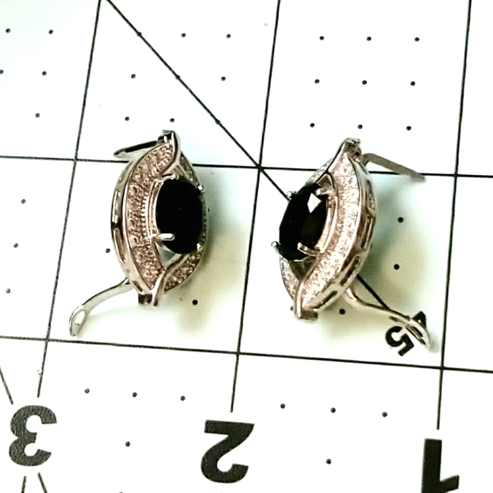 Chic Sterling Silver Black and White Sapphire Earrings